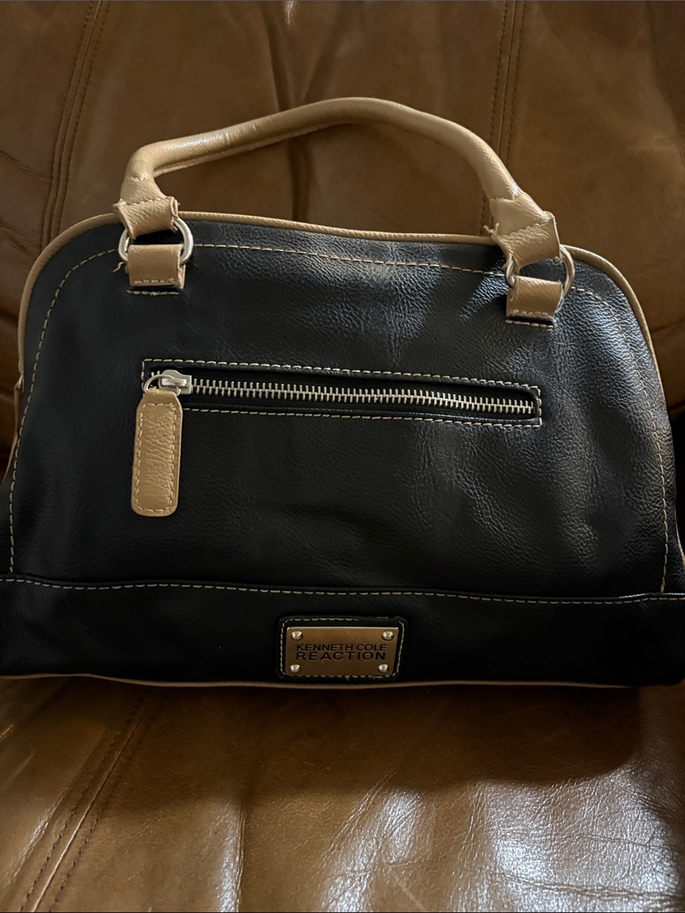 Kenneth Cole Reaction Black Satchel with Tan Trim